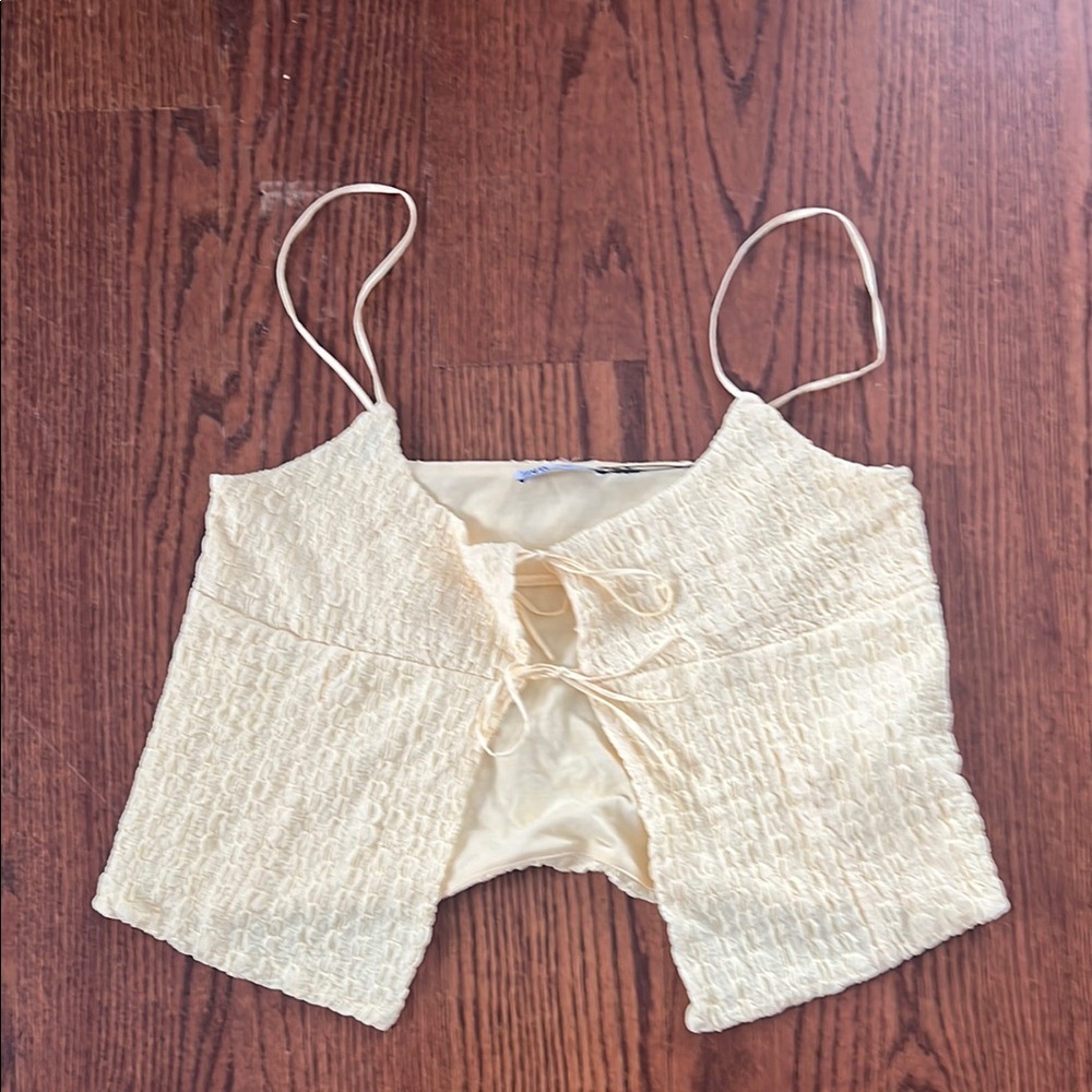 Zara Cream Ribbed Tie Front Camisole